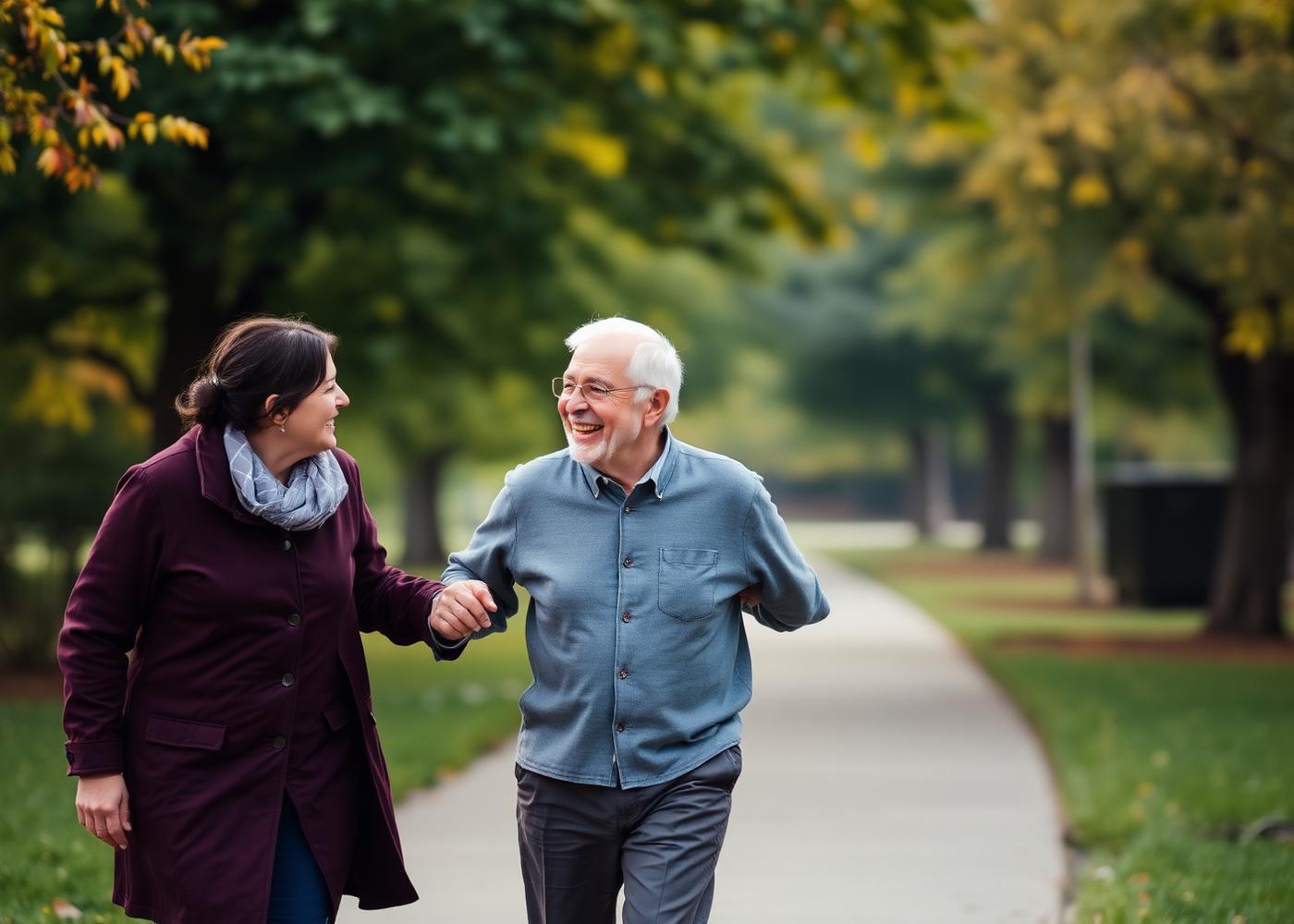 Alltagsbegleiterin auf gemeinsamem Spaziergang mit Seniorin in Brandenburg